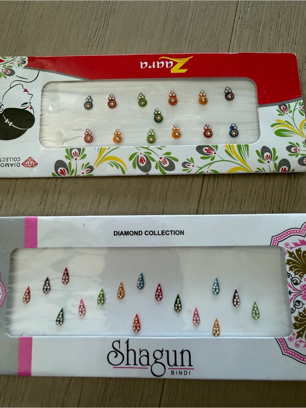 Bindi colored with little beads on it